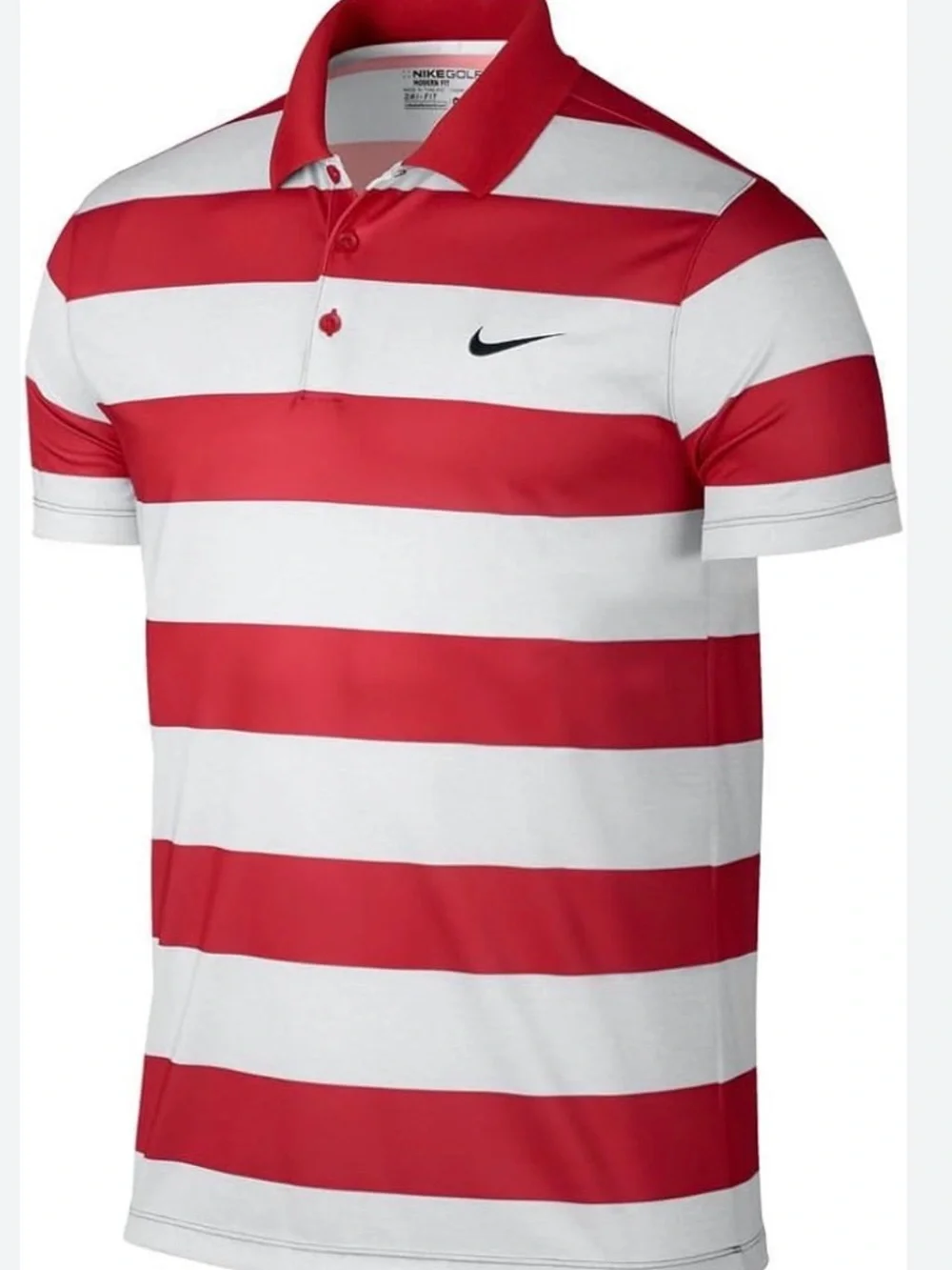 Nike DRI-FIT Red & White Horizontal Striped Polo
